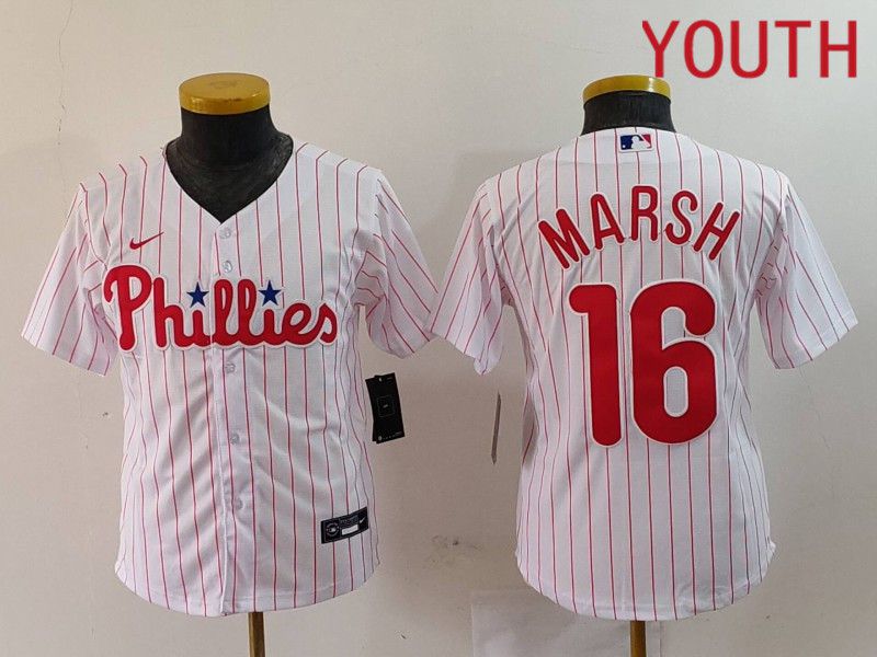 Youth Philadelphia Phillies #16 Marsh White stripe Nike Game 2024 MLB Jersey style 1->youth mlb jersey->Youth Jersey